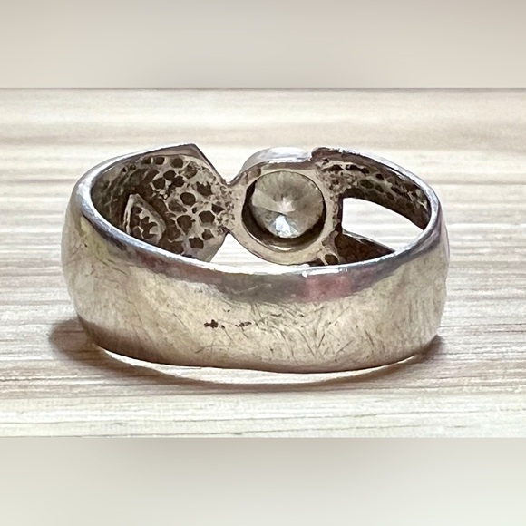 Vintage Designer Signed (JJ) AG 950 Sterling Silver & Gold Clear Stone Band Ring - Picture 4 of 10